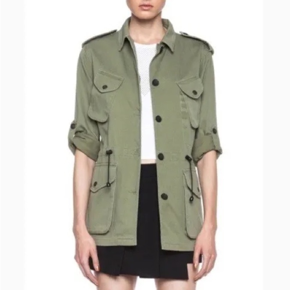 Rag & Bone Ohara Utility Jacket Army Green Size 00 Drawstring Waistline Pockets